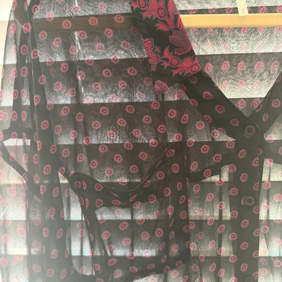 Free People Women's Easy Rider Sheer Button Down Blouse Black/Purple Medium - Picture 8 of 14